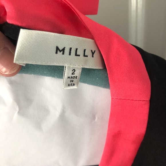 Brand New Without Tag Women’s Black & Bright Pink Milly Silk Top. Size 2. - Picture 4 of 5